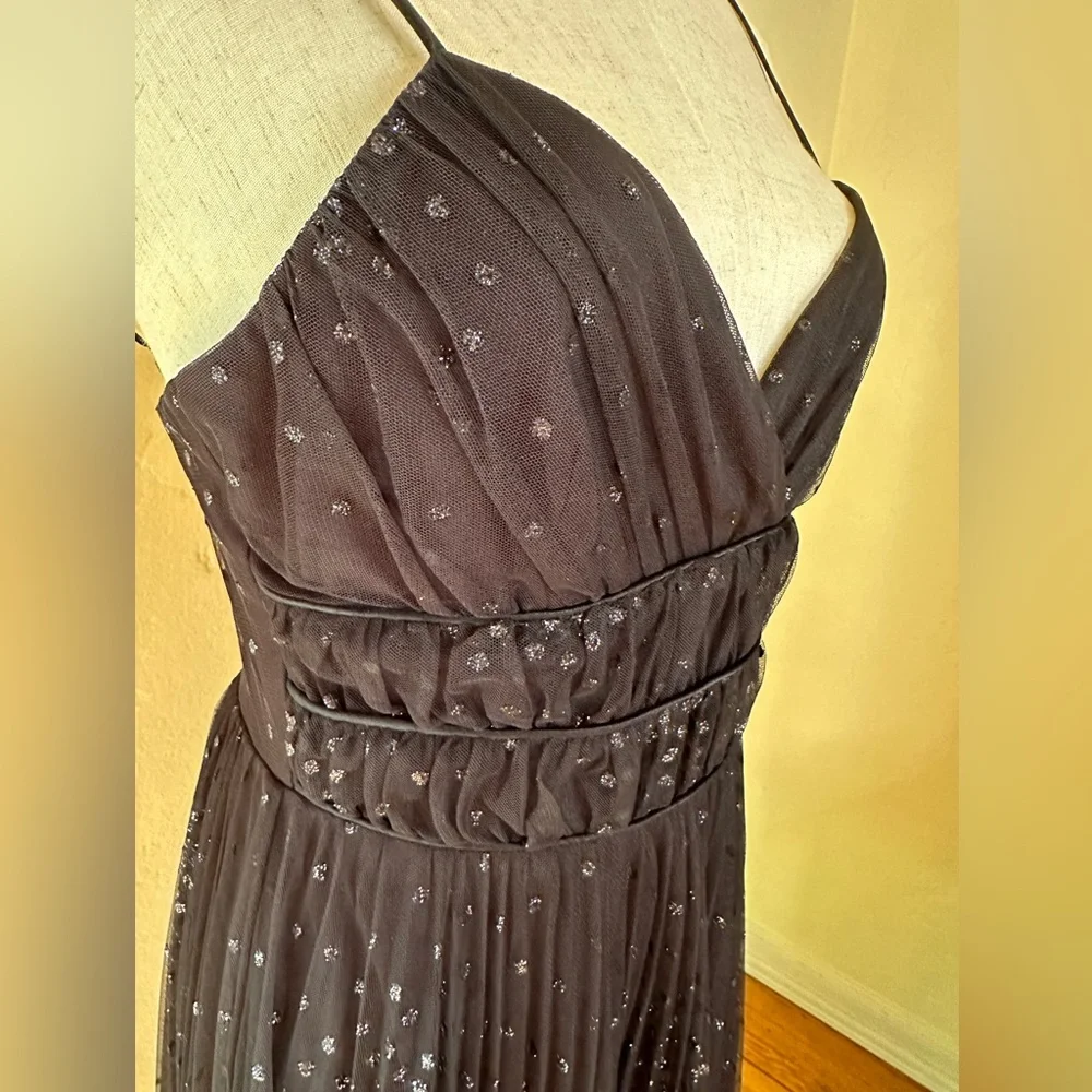 Betsey Johnson black beaded spaghetti strap tulle dress w/Greek waist Size 4 - Picture 4 of 6